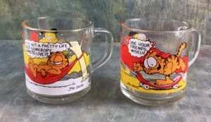 Vintage Lot of 2 McDonalds 1978 Garfield Glass Coffee Cups, Mugs by Jim Davis - Picture 1 of 4