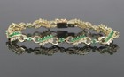 $3,800 14K Yellow Gold 3.00Ct Green Emerald Round Diamond 7.5'' Tennis Bracelet