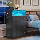 4 Drawer Dresser with LED Lights Chest of Drawers Black Storage Cabinet Bedroom