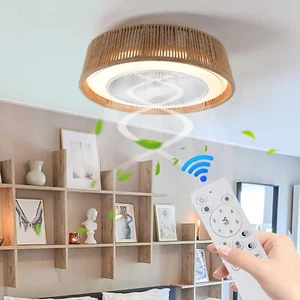 21" Modern Boho Fan Lights Flush Mount LED Ceiling Light kit With Remote Control - Picture 1 of 12