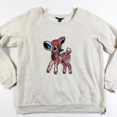 American Eagle женщин размер средний олень блестки бисером толстовка Рождество милый - Изображение 1 из 4