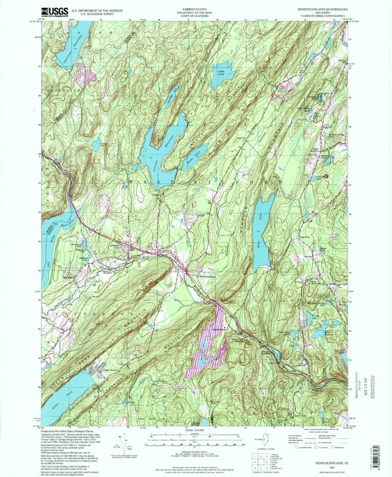 Newfoundland NJ Topographic Map 1997 USGS – Premium Matte Print – Historic NJ - Image 1 of 1