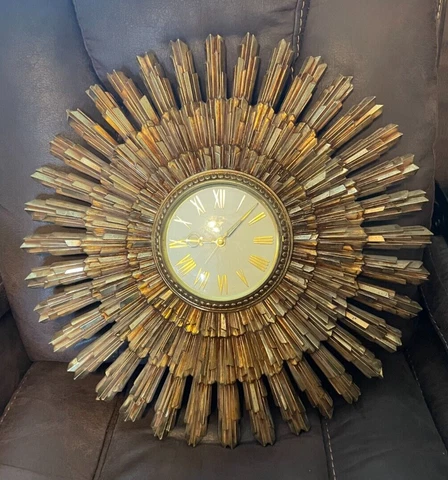 1969 Sunburst Syroco Mid Century MCM Starburst Wall Clock 1041 22" Diameter WORK Cover