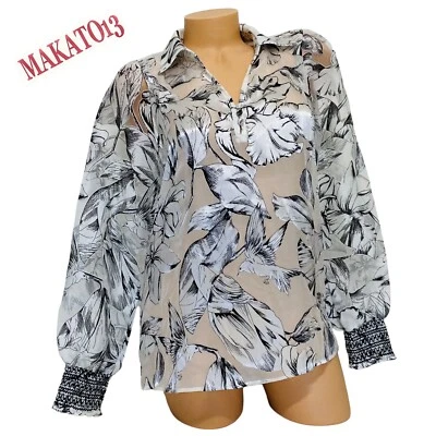 Blusa manga larga organza mezcla seda PEQUEÑA White House Black Market para mujer Foto 1 de 4