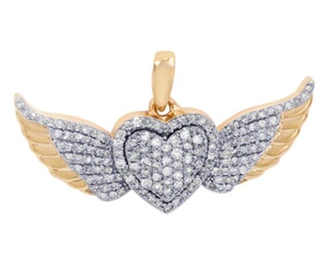Heart-Wing 0.37CT Real Diamond Pendant Yellow-White Gold - Picture 1 of 4