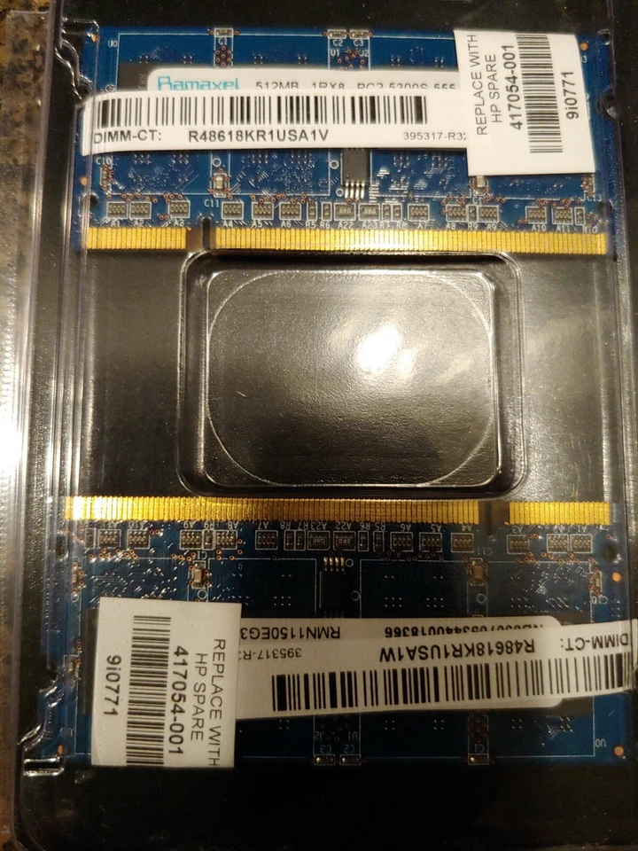 Ramaxel 2x 512 MB SO-DIMM DDR2 Memory (RMN1150EG38D6F-667) HP spare 417054-001 - Image 1 of 1