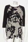 Sun Kim Usa M Black Gray Floral Stretch Jersey Knit Swing Tunic Top ¾ Sleeves