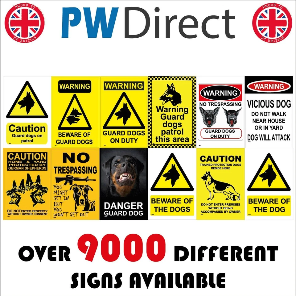PWDIRECT Guard Dog Signs Security Patrol Attack Yard Property Premises Trespassing GBP117