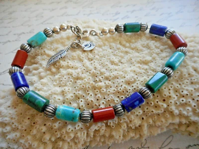 Carolyn Pollack Sterling Silver Turquoise Lapis Malachite Beaded Bracelet  62-B1 - Image 1 of 4