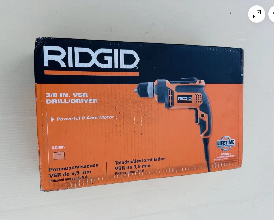 Ridgid 8 安培 3/8 英寸有线钻/发球杆无钥匙夹 R70011 型号 — 第 1/1 张图片
