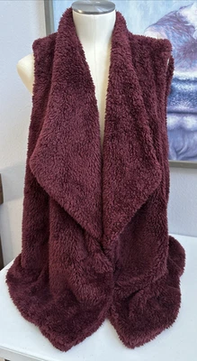 Chaleco sin mangas Mystree para mujer L granate peluche sherpa forrado floral frente abierto Foto 1 de 4