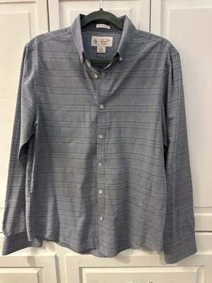 Camisa masculina Penguin Munsingwear L azul geométrica manga longa botão para cima Preppy NOVA - Imagem 1 de 4