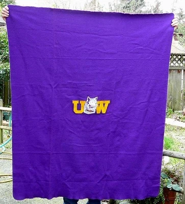 Manta Amana Woolen Mills 100% Lana Universidad de Washington Huskies Púrpura Años 80 Foto 1 de 3