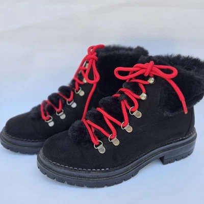 Botas de invierno para mujer Sugar Rolls talla 8,5 M negras gamuza suelas con orejetas rojo encaje excursionista Foto 1 de 4