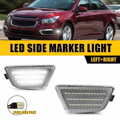 2X 适用于 2011 - 2015 雪佛兰科鲁兹透明镜头前白色 LED 侧标记灯带 — 第 1/4 张图片