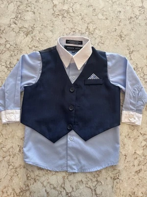 Рубашка Andrew Fezza Blue Buttom Up с темно-синим жилетом для мальчика 18 месяцев - Изображение 1 из 4