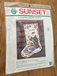 Sunset Counted Cross Stitch Stocking kit - SANTA'S BAG OF TOYS - vintage kit - Picture 1 of 3