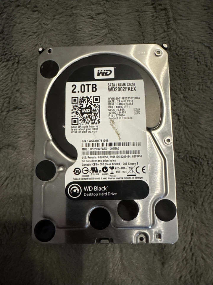 HDD-FESTPLATTE WD BLACK WD2002FAEX 2TB 7200U/min 64MB CACHE SATA III 3.5'' Zoll - Bild 1 von 3