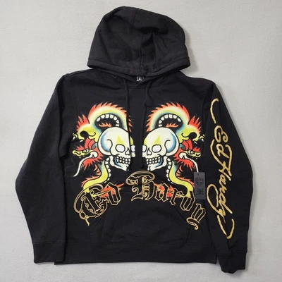 Ed Hardy Sudadera con Capucha Hombres Grande Negra Y2k Tatuaje Calavera Dragón Chaqueta Pullover Foto 1 de 4