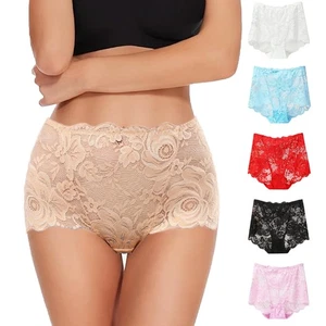 Damen Blumen Spitze High Waist Höschen Full Coverage Mesh Atmungsaktiv - Bild 1 von 39