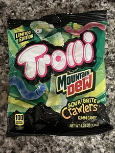 2x TROLLI MOUNTAIN DEW Sour Brite Crawlers Gummy Worms Candy 4.25 oz - Picture 1 of 2