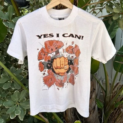 Vintage 90s “Yes I Can!” Fist Graphic T-Shirt Hanes Best USA 14–16 Youth - Image 1 of 4