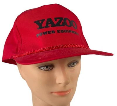 Yazoo Power Equipment Red Trucker Hat Adjustable Leather Strap Back Rope Trim - Image 1 of 4