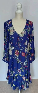 Maeve by Anthropologie Gr. M Maplewood Blau Langarm Blumen Boho Kleid - Bild 1 von 9