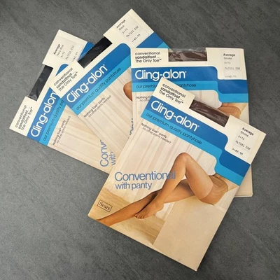 Meia-calça vintage Sears Cling-Alon lote de 4 duas fumaça uma azul marinho e preta média - Imagem 1 de 4