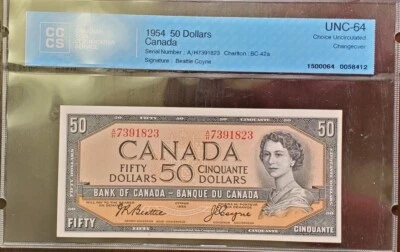 1954 $50 BC42a BEATTIE/COYNE #AH7391823 CCCS CH UNC 64 CHANGEOVER - Image 1 of 2