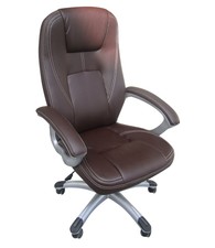 Executive Leather Brown Office Home Study Computer Desk Chair Swivel Ht Adjust.