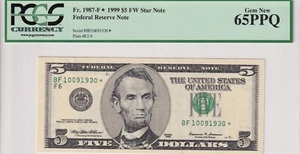 United States Of America, 5 Dollars, 1999, UNC, Fr.1987, (Star / Replacement ) - Picture 1 of 2