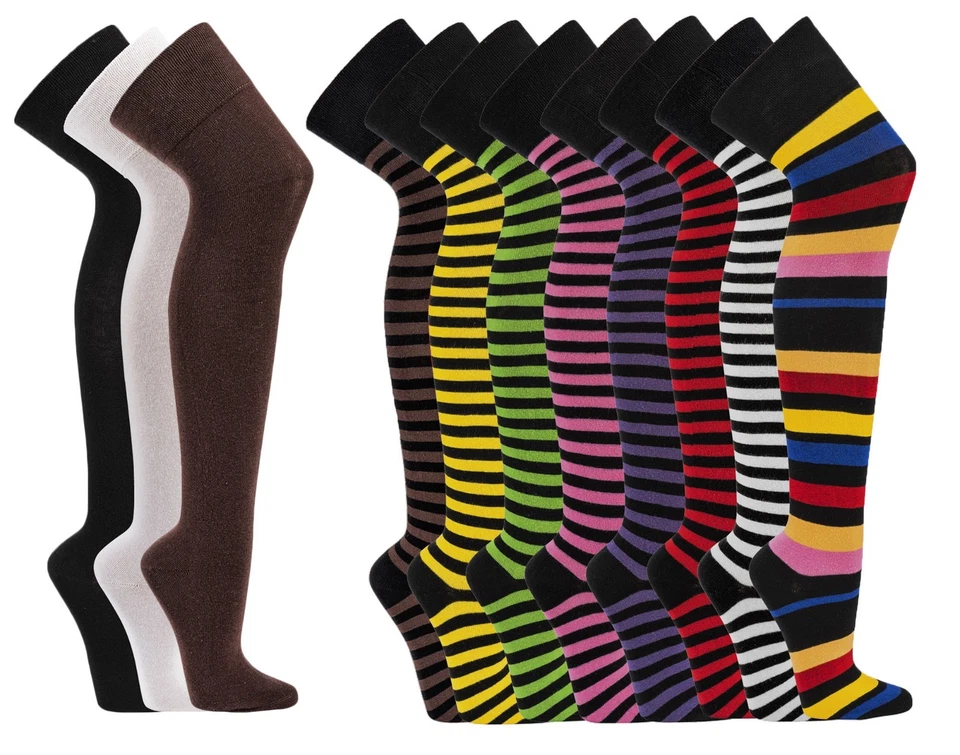 Overknee Strümpfe 80% Baumwolle, Komfortbund, Spitze gekettelt, geringelt o. uni - Bild 1 von 1