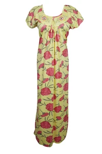 Yellow Maxi Dress Floral Nightgown Maternity Sleepwear Housedress Nightwear M 