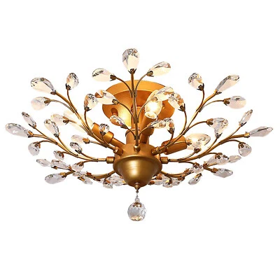 Gold 3/4-Light Vintage Crystal LED Ceiling Chandeliers Bedroom Pendant Lighting - Image 1 of 4