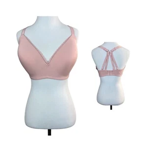 Reggiseno Aerie 38DD Real Happy senza fili leggermente foderato rosa bordo in pizzo con spalline sul retro - Foto 1 di 14