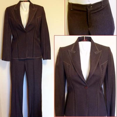 Новый Vertigo Париж коричневый брюки костюм куртка брюки одна кнопка замши украшение большой - Изображение 1 из 4