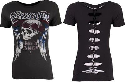 Camiseta para mujer Affliction Dream On biker tatuaje Foto 1 de 4