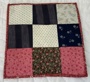 Vintage Patchwork Quilt Table Topper, Early Calico Prints, Nine Patch - Picture 1 of 11