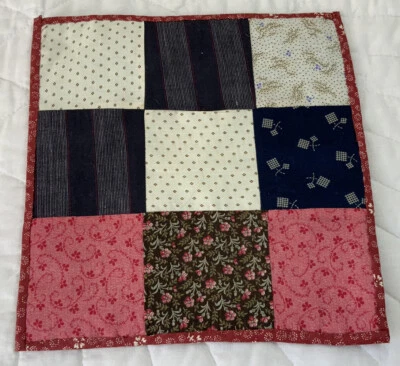 Vintage Patchwork Quilt Table Topper, Early Calico Prints, Nine Patch - Image 1 of 4