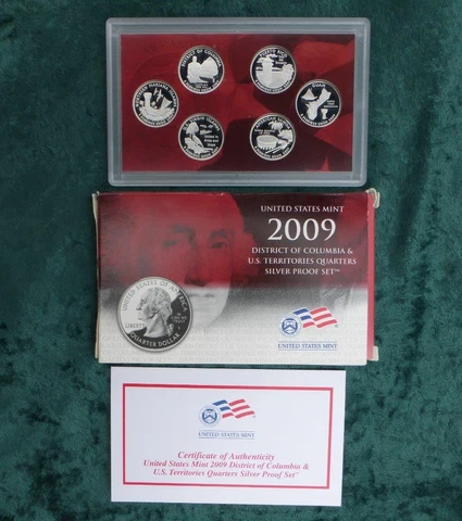 2009 S U.S. Mint Silver Proof Quarter Set, U.S. Territories with Box & COA Cover