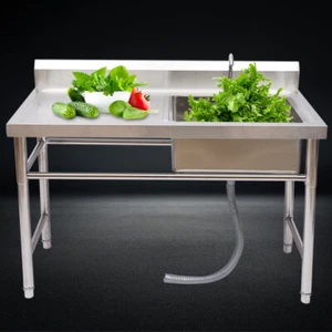 Commercial Kitchen Sink Prep Table w/ Faucet Stainless Steel Single Compartment - Picture 1 of 23