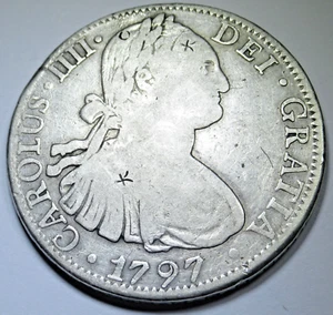 1797 Chopmarks Spanish Mexico 8 Reales 1700's Colonial Silver Dollar Pirate Coin - Picture 1 of 2