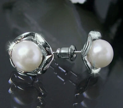 Ohrringe Ohrstecker Perle Perlmutt weiss 8mm Silber Braut Hochzeit SCHMUCK O944 - Bild 1 von 3