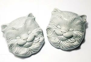 2 Vintage Katzengesicht Wand Tasche Wand Vase Grau Katzengesichter 2er SET - Bild 1 von 19
