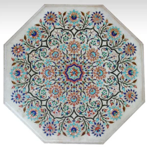 18" Marble side end Pietra Dura Table Top marquetry floral art Inlay Handmade - Picture 1 of 2