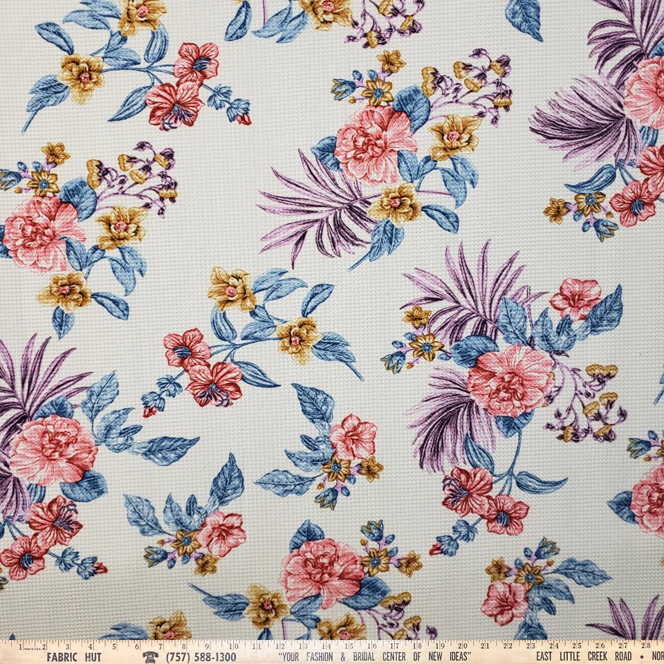 Liverpool Tejido Azul/Lavanda/Rosa Estampado Floral en Blanco 58" Tela por Yarda Foto 1 de 1