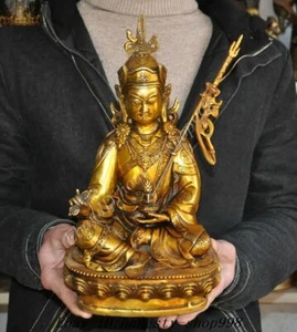 12" Old Tibetan Buddhism Bronze gilt Guru Padmasambhava Rinpoche Buddha statues - Picture 1 of 9
