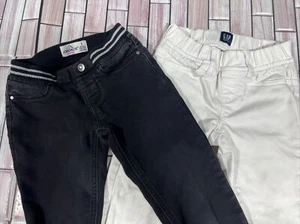 gap girls 6 pants 2 pair skinny jeans white denim Jordache black stretch - Picture 1 of 9