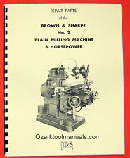 BROWN & SHARPE No. 2 Plain Horizontal Milling Machine Parts Manual 0102